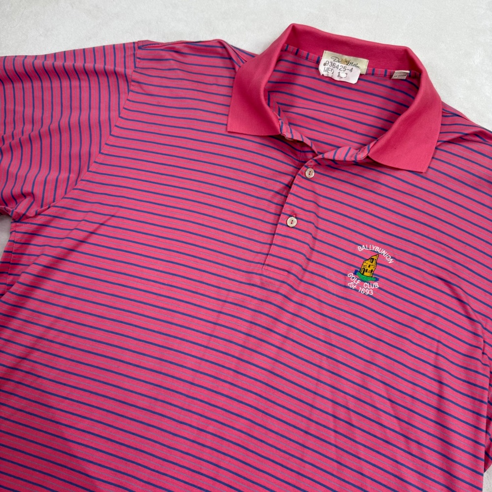 Peter Millar Mens Large Pink Striped Ballybunion Golf Club Polo Shirt Cotton